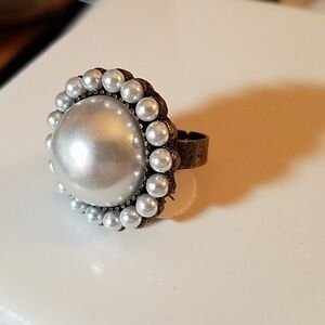 Pearl Faux Bronze Adjustable Ring